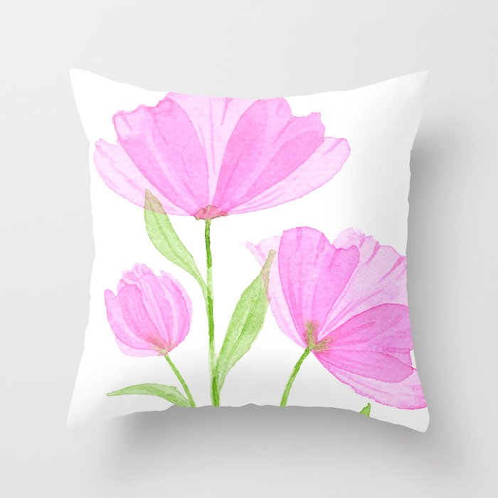 Overlapping Pink Flowers Throw Pillow