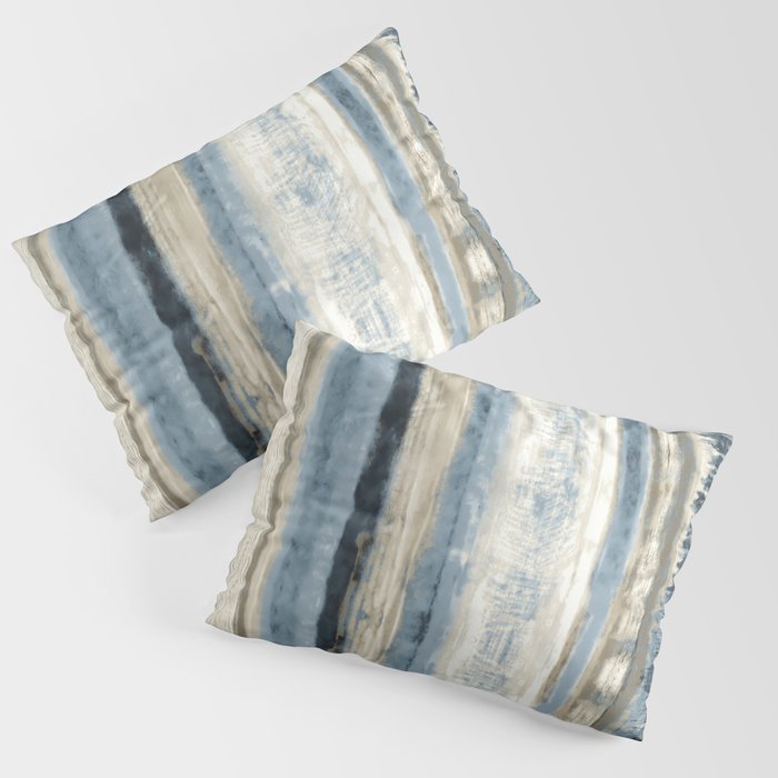 Distressed Blue and White Watercolor Stripe Pillow Sham
