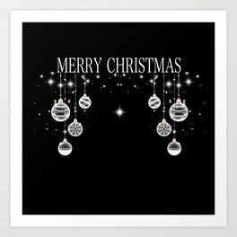 Merry Christmas Balls black & white Design Art Print
