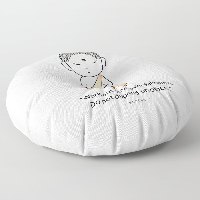 Buddha standing in a prayer with a message for all. Floor Pillow