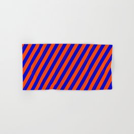 [ Thumbnail: Blue & Red Colored Lines/Stripes Pattern Hand & Bath Towel ]