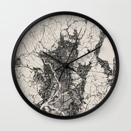 Kyoto, Japan - Black & White Map Wall Clock