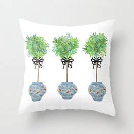 Topiary Topiaries Blue and White Ginger Jars Throw Pillow
