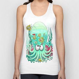 Octopus Silly Funny Character on Coral Reef Pattern Unisex Tank Top