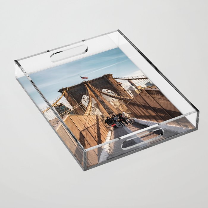 Brooklyn Bridge Golden Hour | Travel Photography in New York City Acrylic Tray