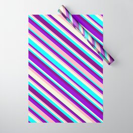 [ Thumbnail: Dark Violet, Light Pink, Beige, Cyan, and Purple Colored Lines Pattern Wrapping Paper ]