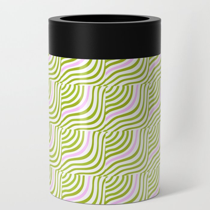 Green and Pastel Pink Stripes Shells Can Cooler