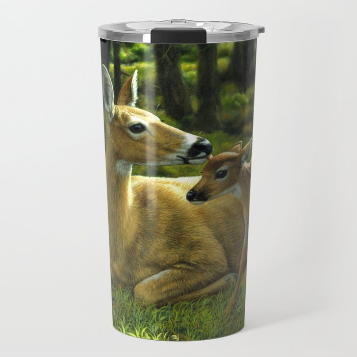 Whitetail Deer and Cute Spring Fawn Travel Mug