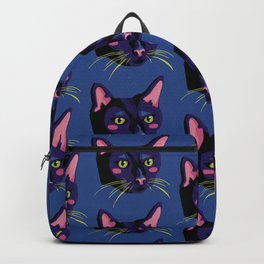 Graphic Cat Head - Blue Palette Backpack | Graphic, Cathead, Pattern, Geometric, Gouche, Kitty, Limegreen, Cat, Cute, Navy 