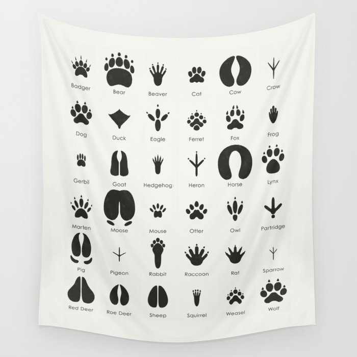 Animal Tracks Identification Chart or Guide Wall Tapestry