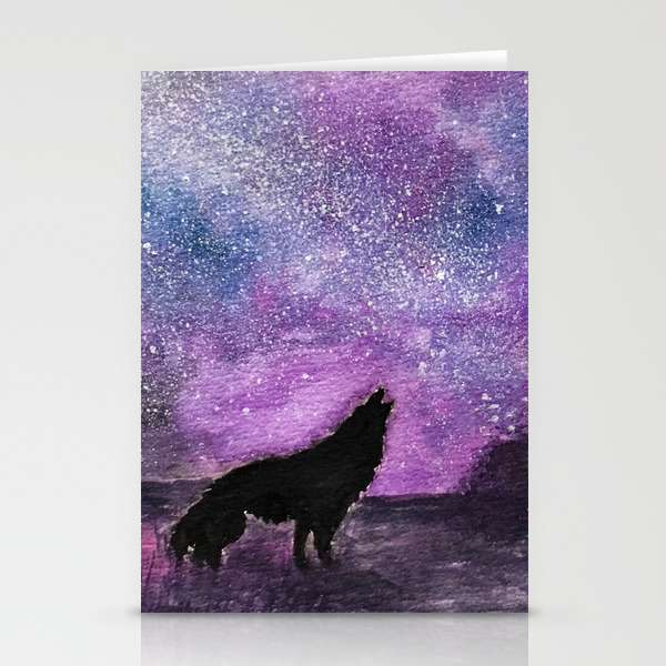 Spirit Of The Night Howling Wolf Orginal Watercolor Stationery