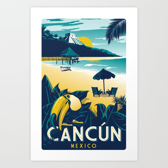 Art Deco Travel Posters Vintage Retro Holiday Tourism Cancun Mexico