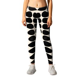 Mod Leaves Mid Century Modern Abstract Pattern in Black and Almond Cream Leggings