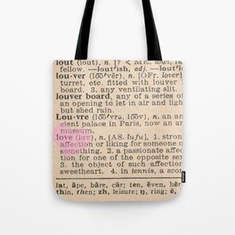Love Dictionary Page With Sketchy Pink Heart Tote Bag