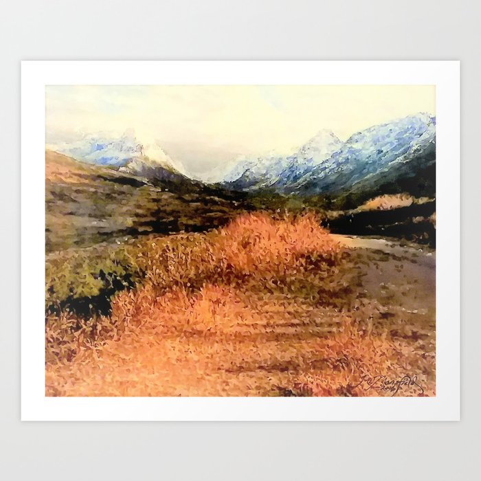Glen Alps Walk Light Sky Oil Pastel Drawing Art Print