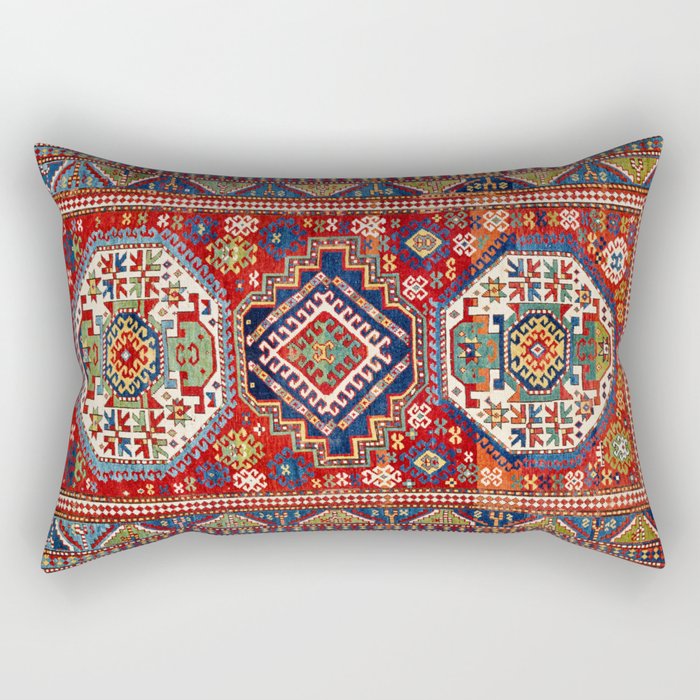 Three Medallion Kazak Southwest Caucasus Carpet Print Rectangular Pillow