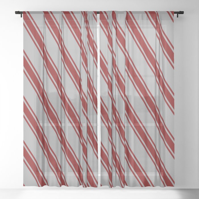 Dark Gray and Maroon Colored Stripes Pattern Sheer Curtain