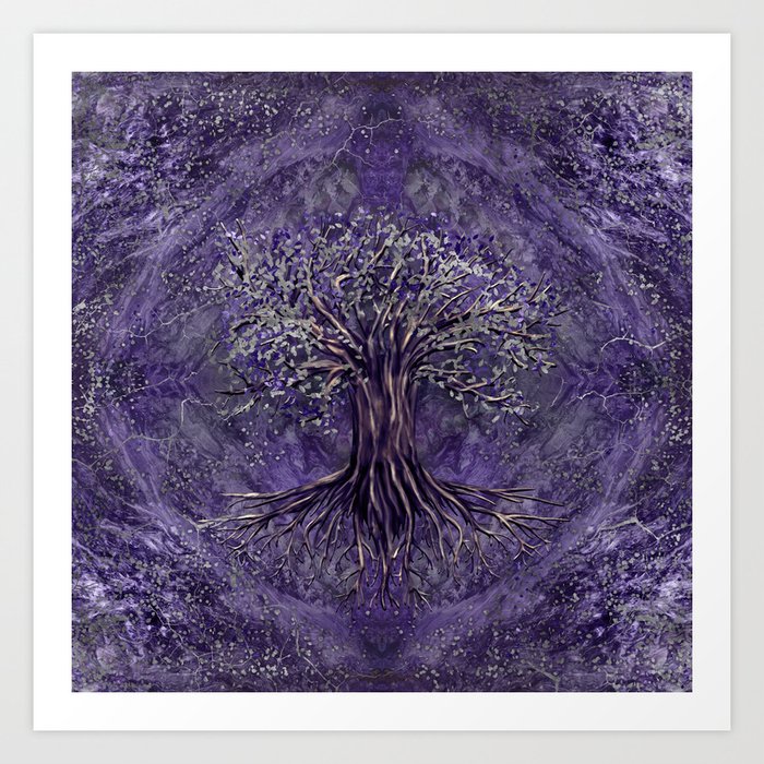 Tree of life -Yggdrasil Amethyst and silver Art Print