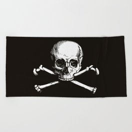 Skull and Crossbones | Jolly Roger | Pirate Flag | Black and White | Beach Towel