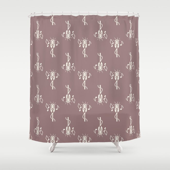 Retro Microphone Pattern on Rosy Brown Shower Curtain