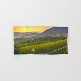 Prosecco Hills, vineyards and S.Pietro di Barbozza village at sunset. Italy Hand & Bath Towel