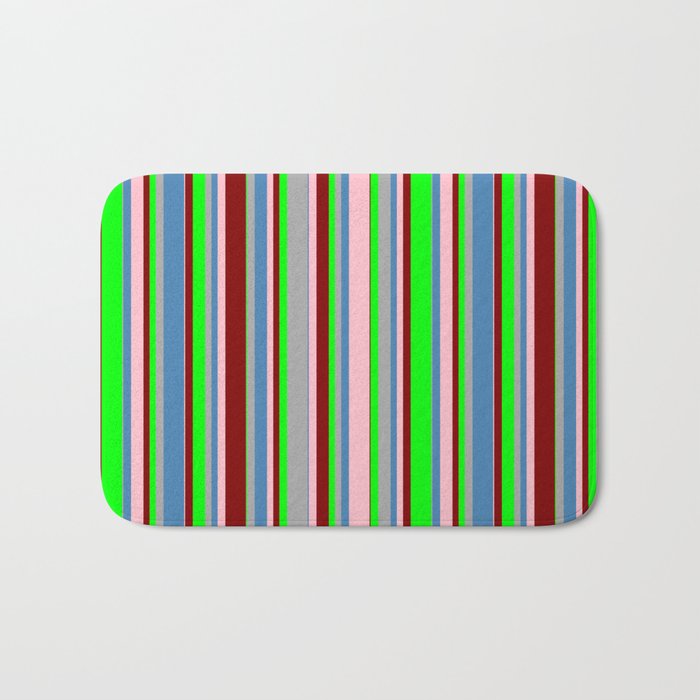 Colorful Dark Grey, Blue, Pink, Maroon, and Lime Colored Lined/Striped Pattern Bath Mat
