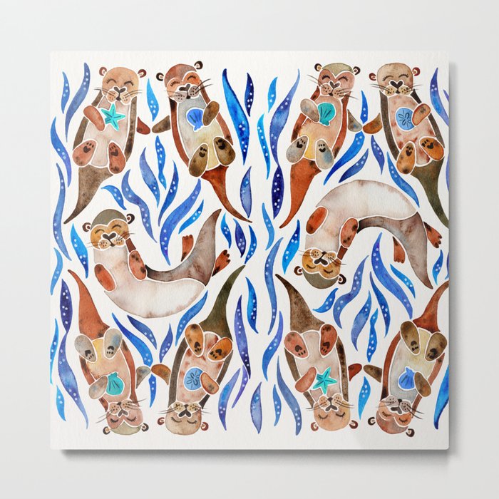 Five Otters – Blue Palette Metal Print