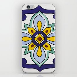 Light blue retro geometric flower decorative boho mosaic mexican folk art iPhone Skin