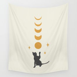 Cat and Moon 2 Wall Tapestry