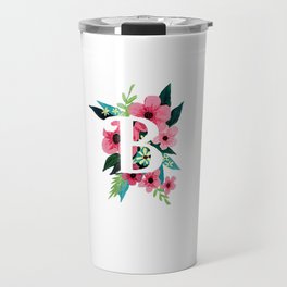 letter b floral design with pink green and yellow flowers Travel Mug