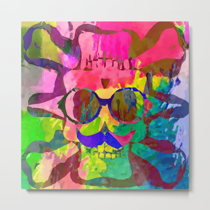 Old Vintage Funny Skull Art Portrait With Painting Abstract Background In Red Pink Yellow Green Blue Metal Print By Timla
