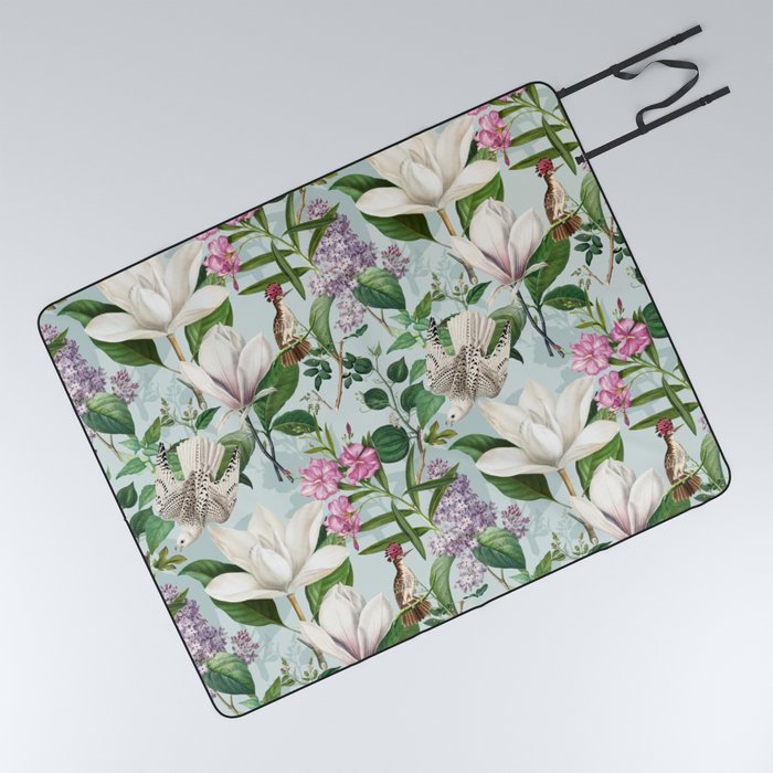 Magnolia Lilac and Birds Picnic Blanket