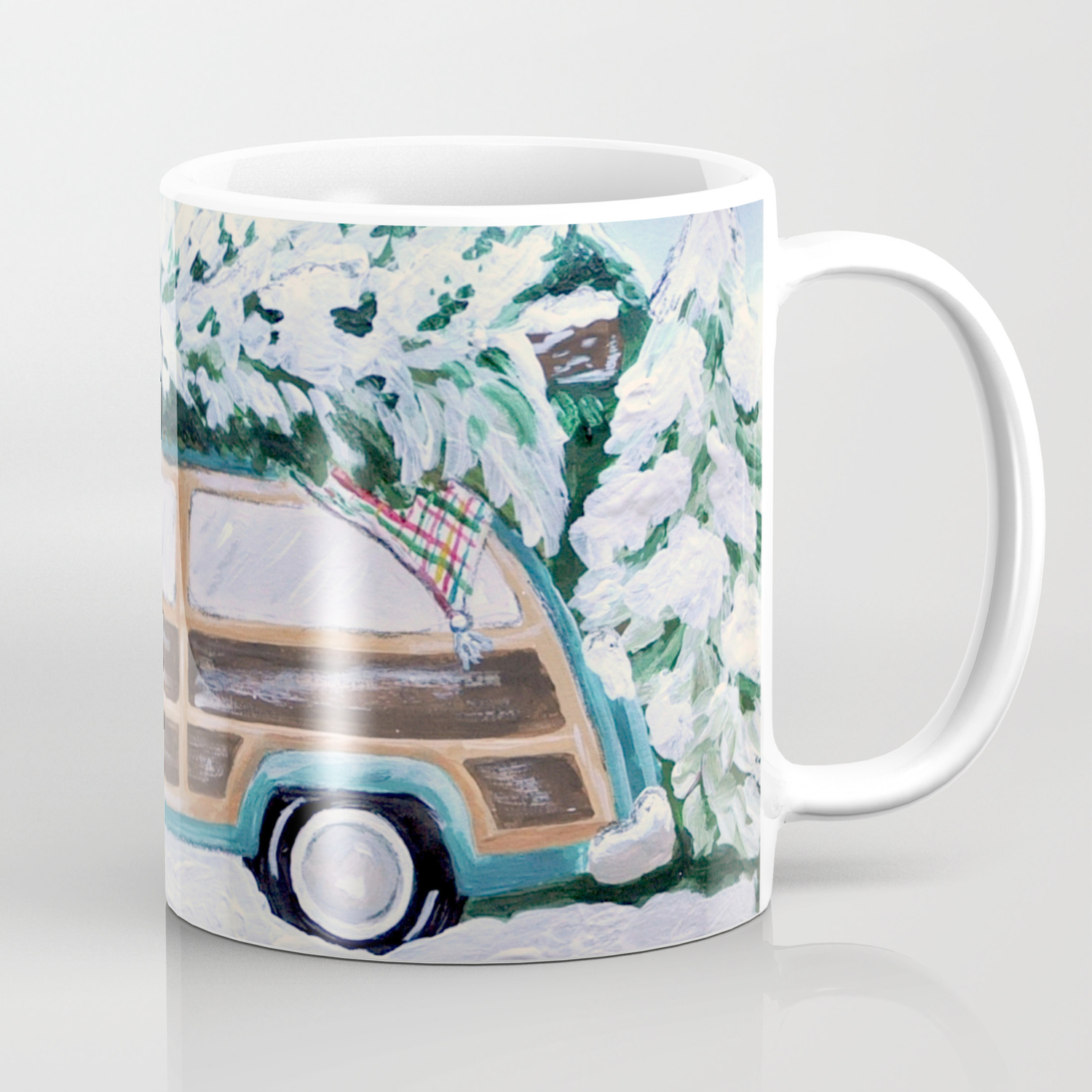 Blue Vintage Christmas Woody Car With Pine Tree Coffee Mug By Jenniferrizzo Society6