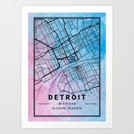 Detroit - Michigan Earth Watercolor Map  Art Print