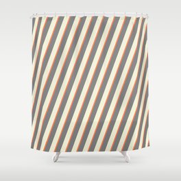 [ Thumbnail: Beige, Coral & Grey Colored Lined Pattern Shower Curtain ]