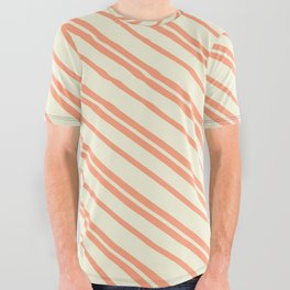 [ Thumbnail: Light Salmon and Beige Colored Stripes/Lines Pattern All Over Graphic Tee ]
