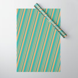 [ Thumbnail: Brown & Light Sea Green Colored Lines/Stripes Pattern Wrapping Paper ]