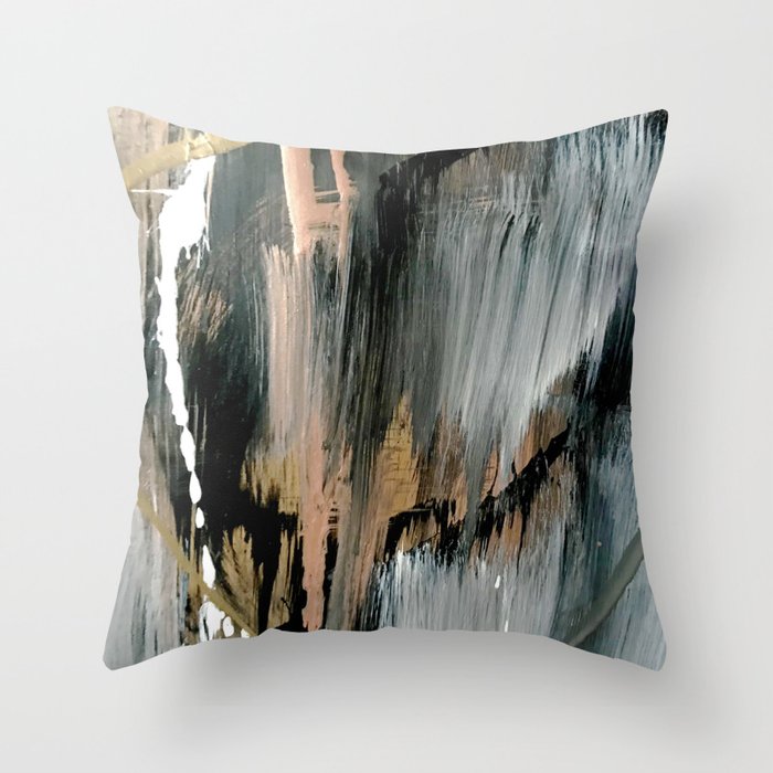 01025: a neutral abstract in gold, black, and white Throw Pillow