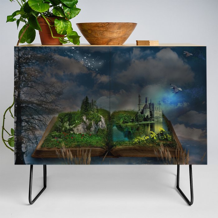 A dream world full of books fantasy book jack art by 'Lil Beethoven Publishing poster for library, office, bar, dining room, bedroom home decor Credenza