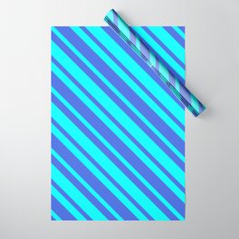 [ Thumbnail: Aqua & Royal Blue Colored Stripes Pattern Wrapping Paper ]