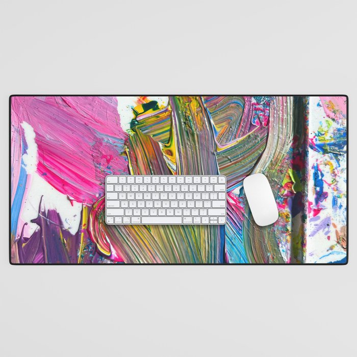 An Artist's Colorful Paint Palette with Rainbow Paint Smears  Desk Mat