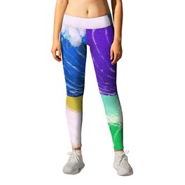 Califorinia extreme surfing big wave multi-color collage with surfer landscape painting Leggings