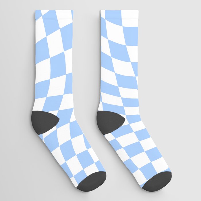 Pastel Blue Twisted Swirl Checkered Squares  Socks