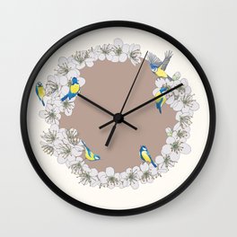 Blue Tits and Blossoms Wall Clock