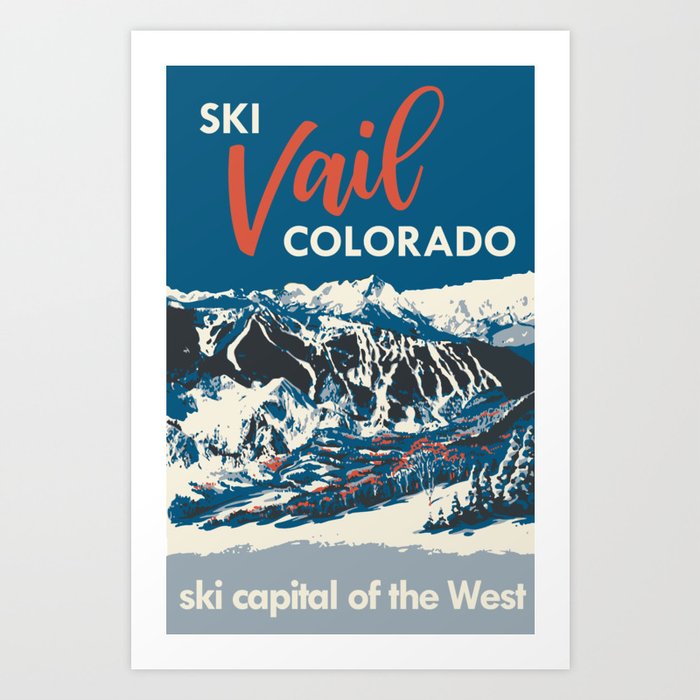 Vintage Vail Ski Poster Blue Art Print