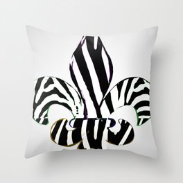 Black and White Zebra Stripe Fleur De Lis Throw Pillow