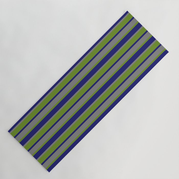 Midnight Blue, Grey & Green Colored Lines/Stripes Pattern Yoga Mat