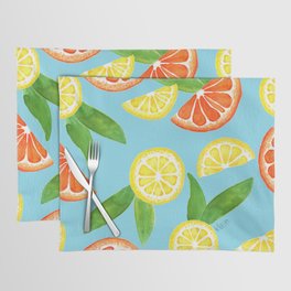 Summer Citrus and Leaves - Blue Placemat
