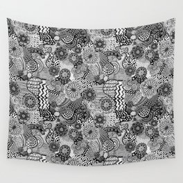 Black And White Doodle Drawing Hand Drawn Pattern Wall Tapestry
