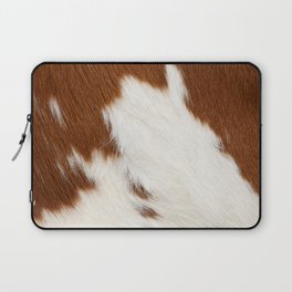 Brown and White Cowhide, Cow Skin Print Pattern Laptop Sleeve
